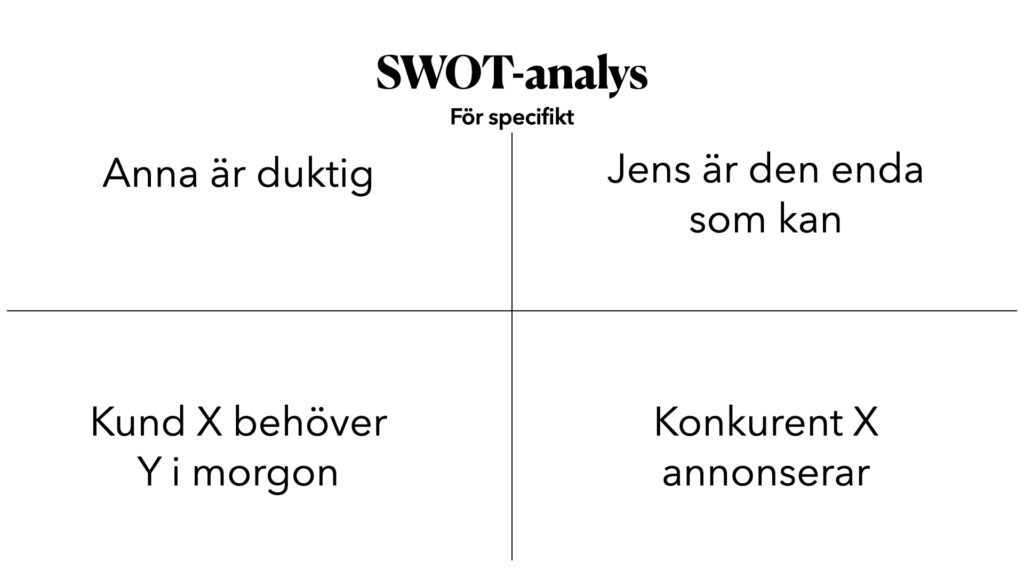 Exempel på när SWOT-analysen är för detaljerad och specifik. 