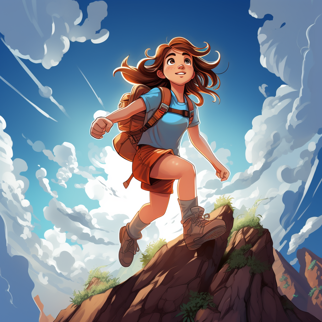 En bild på en tjej som klättrat upp på en bergstopp. Att ha förmåga och våga något sådant är empowerment. 