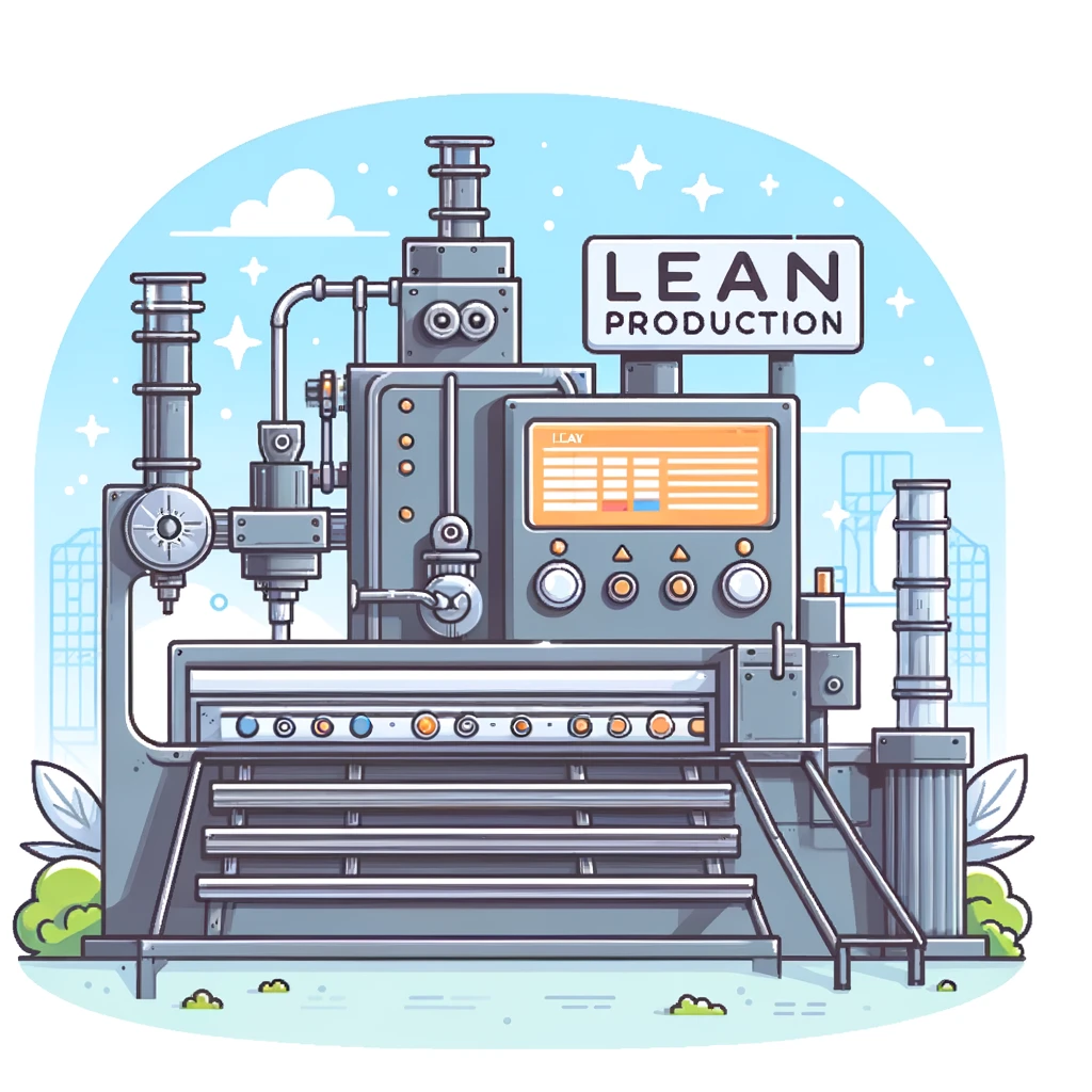 En bild med texten Lean Production och en bild på en maskin. 
